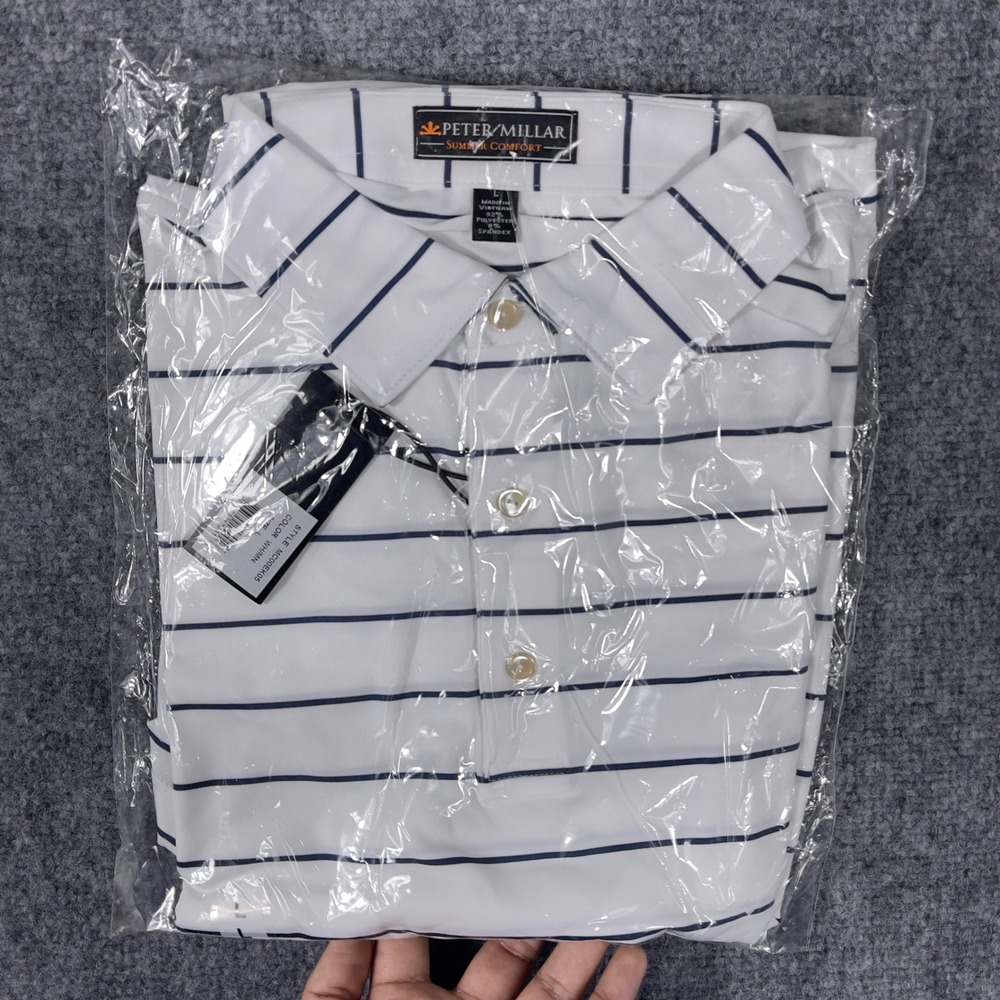 Peter Millar Polo Shirt Mens Large White Striped Summer Comfort MC00EK05